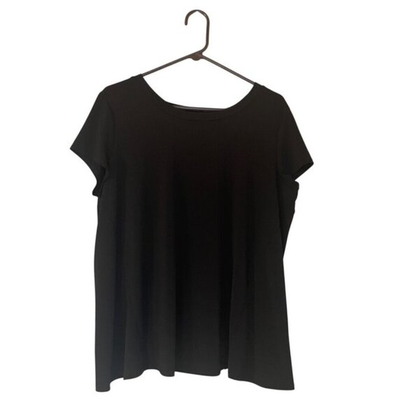 CATO Black Cap Sleeve Aztec Print Draped Tunic Top - Size Large - Picture 2 of 5